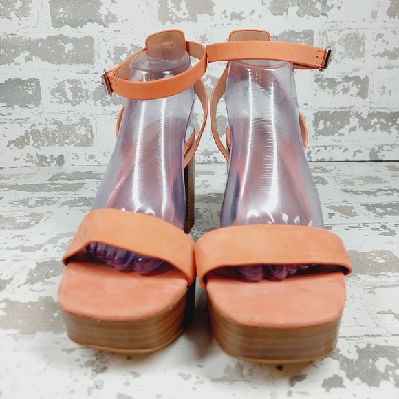 New Nordstrom Anita Leather Peach Platform Ankle Buckle Sandals X37 - Picture 3 of 14